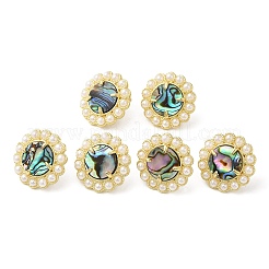 Ion Plating(IP) Natural Shell Flower Stud Earrings with Plastic Pearl Beaded&nbsp;EJEW-E599-04G-03