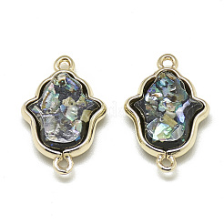 樹脂リンクコネクター  ゴールデントーン真鍮パーツ  ニッケルフリー  ハムサ手/手  ブラック  20.5x13x4.5mm  穴：1mm&nbsp;RESI-Q185-03F