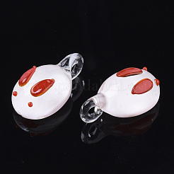 手作りランプワークペンダント  兎  ミックスカラー  20~22.5x11~12.5x7.5~9mm  穴：1.5~3mm&nbsp;LAMP-N021-002