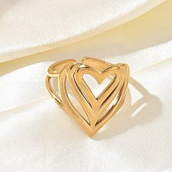304 Stainless Steel Cuff Open Rings for Women&nbsp;RJEW-F208-03G-03