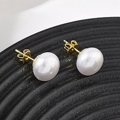 Brass & ABS Plastic Imitation Pearl Stud Earrings for Women&nbsp;PL-CBA760A-14A-G01
