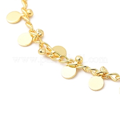 女性用真鍮フラットラウンドチャームチェーンブレスレット  24KGP本金メッキ  6-7/8インチ（17.5cm）&nbsp;BJEW-G672-04G