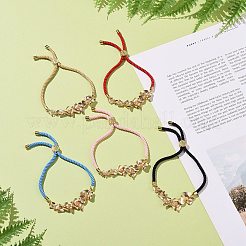 ブラス フラワー リンク スライダー ブレスレット  女性用調節可能なナイロンコードブレスレット  ミックスカラー  11インチ（28cm）&nbsp;BJEW-JB09112