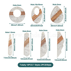 14Pcs 7 Styles Transparent Resin & Walnut Wood Pendants&nbsp;RESI-BY0001-06