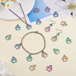 25個の合金ペンダント  カドミウムフリー＆ニッケルフリー＆鉛フリー  犬の足跡  虹色  19x16x1mm  穴：2mm&nbsp;FIND-SZ0003-30
