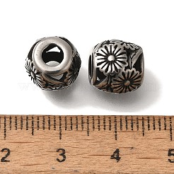 304ステンレススチールヨーロピアンビーズ  大穴ビーズ  花とロンデル  アンティークシルバー  9.5x9.5mm  穴：4mm&nbsp;STAS-D191-08H-AS