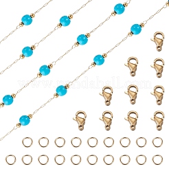 2.5M Handmade Synthetic Turquoise Beads & 316 Stainless Steel Round Link Chains&nbsp;DIY-TA0016-15B-G