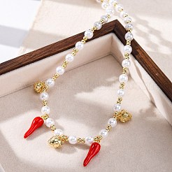 Brass Micro Pave Clear Cubic Zirconia Beaded Necklaces&nbsp;NJEW-Z059-04G-01