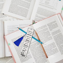長方形のブックマークをDIYで作るキット  ステンレス製のしおりカードを含む  ポリエステルタッセル  猫の模様  カード：125x26mm  2個/セット&nbsp;DIY-CP0006-84E