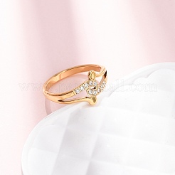 304ステンレススチール製クリアキュービックジルコニア指輪（女性用）  イオンプレーティング（ip）  18KGP本金メッキ  11mm  内径：18mm&nbsp;RJEW-Z115-01G