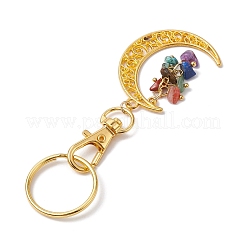 Chakra Theme Moon Natural Red Jasper & Howlite & Tiger Eye & Carnelian & Green Aventurine & Lapis Lazuli & Amethyst Chip Keychain&nbsp;KEYC-JKC00963-01