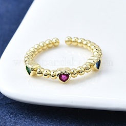 Brass Micro Pave Cubic Zirconia Open Cuff Rings for Women&nbsp;RJEW-F179-01G