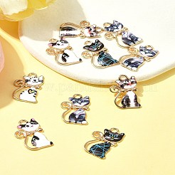 10本合金エナメルペンダント  カドミウムフリー＆鉛フリー  ライトゴールド  猫のチャーム  ミックスカラー  21x14x1.5mm  穴：2mm&nbsp;ENAM-FS0001-83