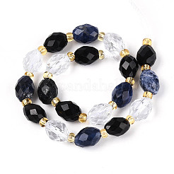 Natural Obsidian & Sodalite & Quartz Crystal Beads Strands&nbsp;G-N358-04A-02