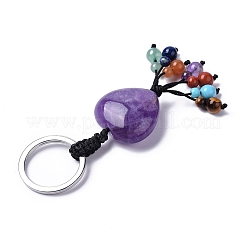 Natural Amethyst Heart with Mixed Gemstone Tassel Keychains&nbsp;KEYC-P012-03P-01