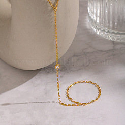 304 Stainless Steel Pave Clear Cubic Zirconia Flat Round Toe Ring Anklets for Women&nbsp;KZ1139