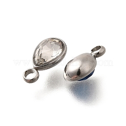 304ステンレスペンダント  ラインストーン付き  ステンレス鋼色  ティアドロップ  ミックスカラー  10.5x5.5x0.5mm  穴：1.8mm&nbsp;STAS-Q346-04P