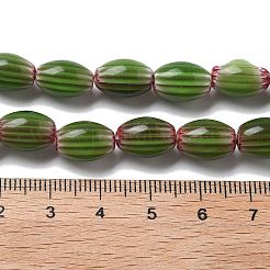 ハンドメイドミッレフィオーリ ランプワークビーズ連売り  ライス  オリーブドラブ  11~12x7~8mm  穴：0.9mm  約31個/連  13.98~14.37インチ（35.5~36.5cm）&nbsp;LAMP-F035-12G