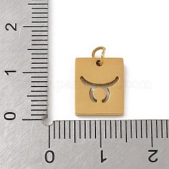 304ステンレススチールチャーム  丸カン付き  ゴールドカラー  星座チャーム付き長方形  牡牛座  12x10x1.5mm  穴：3mm&nbsp;STAS-R001-03G-02