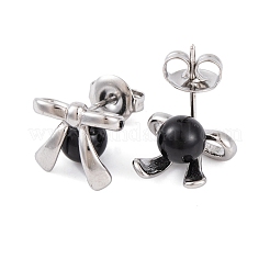女性用304ステンレススチールエナメルスタッドピアス  蝶結び  ステンレス鋼色  10x11mm&nbsp;EJEW-A049-18P