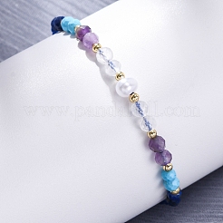 Faceted Round Natural Lapis Lazuli & Turquoise & Amethyst & Quartz Crystal Braided Bead Bracelets&nbsp;BJEW-F493-09G-04
