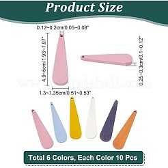 60個6色ウッドペンダント  染め  ティアドロップチャーム  ミックスカラー  49~50x13~13.5x2.5~3mm  穴：1.2~2mm  10個/カラー&nbsp;WOOD-NB0002-26