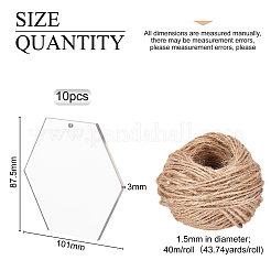 六角形の透明アクリル製ビッグペンダント  ジュートより糸付き  透明  87.5x101x3mm  穴：3mm  10pc&nbsp;TACR-BC0001-11