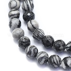 天然石ブラックシルクストーン/ネットストーンビーズ連売り  ラウンド  ファセット（128ファセット）  6mm  穴：0.8mm  約64個/連  15.35インチ（39cm）&nbsp;G-K310-A09-6mm