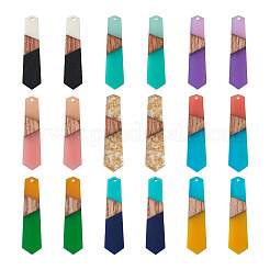 18個9スタイルレジン＆ウォールナットウッドペンダント  ポリゴン  ミックスカラー  49x12x3.5mmと49.5x12.5x4mm  2個/スタイル&nbsp;RESI-BT0001-25