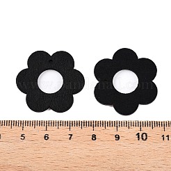 ポプラウッドペンダント  染め  花  ブラック  29.5x27x2mm  穴：1.4mm&nbsp;WOOD-N016-21A