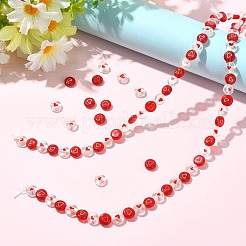 2 連売り 手作りランプワークビーズ 連売り  ハート付きフラットラウンド  ミックスカラー  8x3mm  穴：1.2mm  約48個/連  14.57''（37センチメートル）&nbsp;LAMP-CJ0003-18