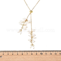 Natural Cultured Freshwater Pearl Rice Beads Tassel Brass Cable Chain Lariat Necklaces for Women&nbsp;NJEW-TA00264