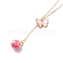 合金エナメル チャーム & レジン ビーズ ラリアット ネックレス  バレンタインテーマ 304 ステンレススチール製女性用ジュエリー  ピンク  15.98~16.02インチ（40.6~40.7cm）&nbsp;NJEW-JN03962