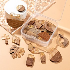 20個10スタイルレジン＆ウォールナットウッドペンダント  ホイル付き  ワックス  ミックスカラー  14~36x9~37x3~4mm  穴：1.8~2mm  2個/スタイル&nbsp;RESI-LS0001-22