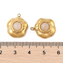 天然石ローズクォーツペンダント  花のチャーム  PVD真空メッキ304ステンレススチールセッティング  18KGP本金メッキ  18x15x7.5mm  穴：1.5mm&nbsp;STAS-P380-20G-02