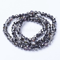 電気メッキ透明ガラスビーズ連売り  半分メッキ  多面カット  ロンデル  黒メッキ  3x2mm  穴：0.8mm  約150~155個/連  15~16インチ（38~40cm）&nbsp;EGLA-A034-T2mm-Z05