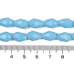 不透明なソリッドカラービーズ連売り  多面カット  ティアドロップ  ライトスカイブルー  6x4mm  穴：0.9mm  約65~67個/連  15.35~16.14インチ（39~41cm）&nbsp;EGLA-N013-P4mm-D10