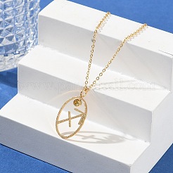 304 ステンレススチール キュービックジルコニア 十二星座 ルーンペンダント アズキチェーンネックレス 女性用  18KGP本金メッキ  射手座  17.83インチ（45.3cm）&nbsp;NJEW-B121-02G-09