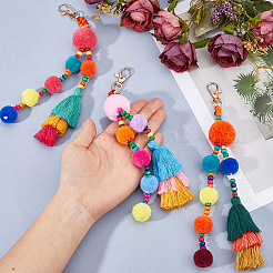 3Pcs 3 Colors Polyester Pompom Ball Tassels Pendant Decorations&nbsp;HJEW-FH0001-90
