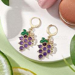グレープ合金エナメルフレンチフックピアス  ゴールドカラー  パープル  43x18mm&nbsp;EJEW-JE06187
