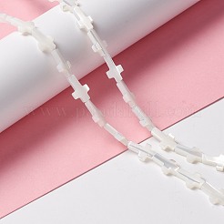 天然トロチッドシェル/トロカスシェルビーズ  クロス  ホワイト  12.5x7x2.5~3mm  穴：0.8mm  約31個/連  15.26インチ（38.75cm）&nbsp;SSHEL-O0001-22A