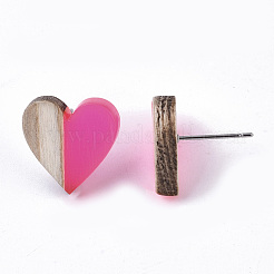 Transparent Resin & Wood Stud Earrings&nbsp;LS-EJEW-N017-002A-D06