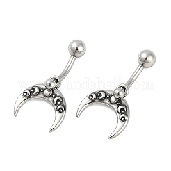 Crescent Moon 316 Surgical Stainless Steel Dangle Belly Button Rings&nbsp;EJEW-G416-17AS