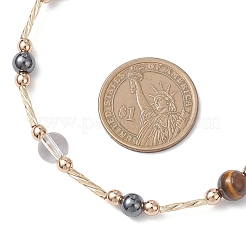 Round Synthetic Non-Magnetic Hematite & Quartz Crystal & Natural Tiger Eye and Glass Twisted Bugle Beaded Necklaces&nbsp;NJEW-JN05726