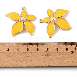 合金エナメルチャーム  花のチャーム  アブソリュートプラスチック模造パール  ラックめっき  きいろ  33.5x32.5x6.5mm  穴：1.8mm&nbsp;AL-CBAA786-10G-G