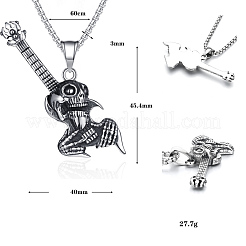 ハロウィン 304ステンレススチール製ギタースカルペンダントネックレス（男性用）  アンティークシルバー＆ステンレス鋼の色  23.62インチ（60cm）&nbsp;WGCDC24-01