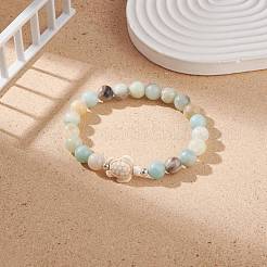 Natural Flower Amazonite & Synthetic Turquoise(Dyed) Tortoise Beaded Stretch Bracelet&nbsp;BJEW-TA00167