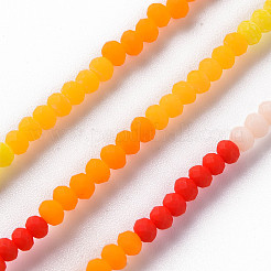 不透明な7色のすりガラスビーズ連売り  セグメント化されたマルチカラービーズ  ファセットロンデル  ミックスカラー  3x2.5mm  穴：0.6mm  約196~210個/連  17.32インチ〜19.02インチ（44cm〜48.3cm）&nbsp;LS-FGLA-T002-02A-A03
