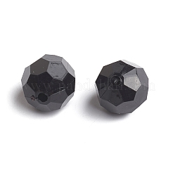 不透明なアクリルビーズ  多面カットラウンド  ブラック  サイズ：直径約14mm  穴：2mm&nbsp;X-PAB14mmY-1