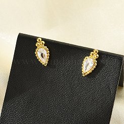 真鍮マイクロペーブクリアキュービックジルコニアスタッドピアス  鉛フリー＆カドミウムフリー  長持ちメッキ  ラックめっき  18KGP本金メッキ  オーバル  10x5mm&nbsp;EJEW-R016-26G-17